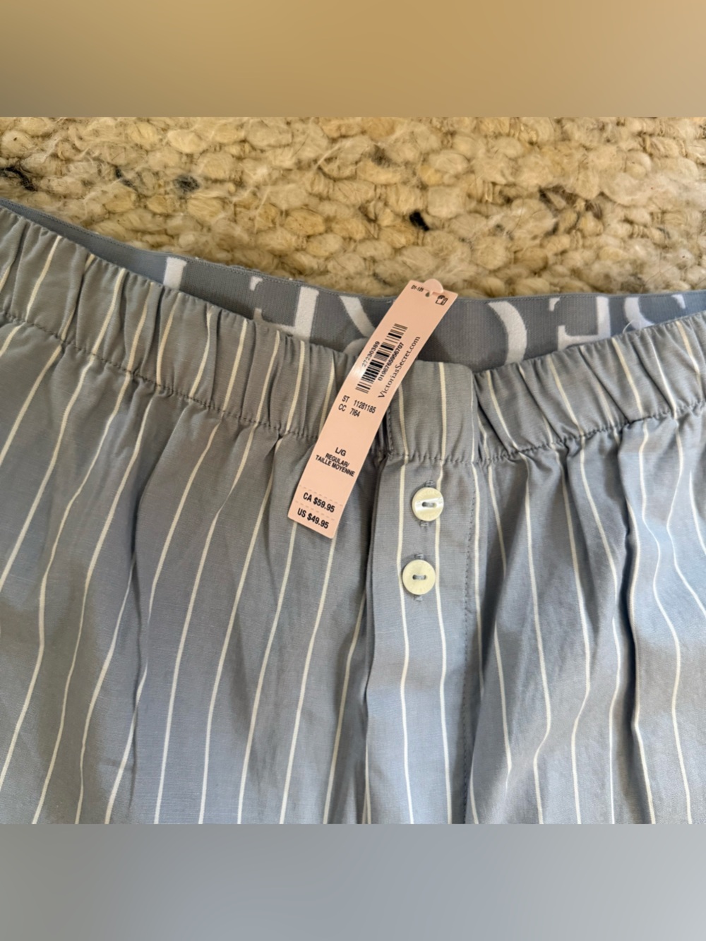 Victorias Secret Heritage Cotton blue striped pants size Large - Picture 2 of 3
